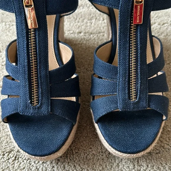 Michael Michael Kors Berkeley Blue Canvas Front Zip Espadrille Wedge Sandals 8M - Picture 9 of 16
